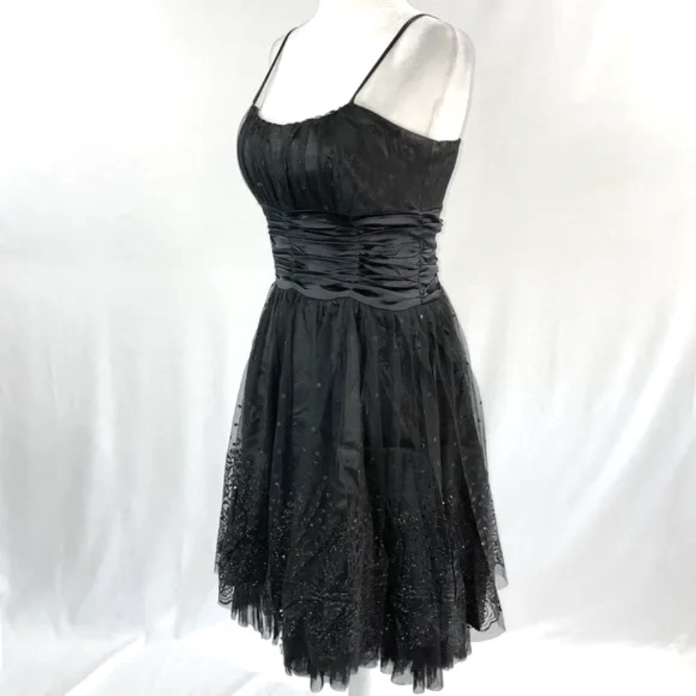 New Lucy Paris Glitter Polka Dot Tulle Ruched Satin Waist Dress Black Size Small - Picture 7 of 16